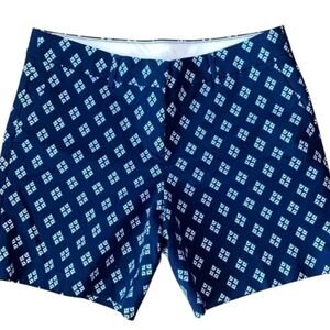 Kenar Woman's Blue Ikat Diamond Pattern Stretch Chino Casual Shorts